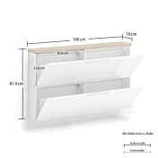 Scarpiera 2 ribalte, Bianco lucido e Rovere chiaro Made in Italy