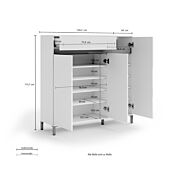 Madia moderna a 3 ante e 1 cassetto, Bianca lucida con dettaglio Ardesia