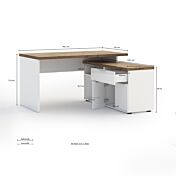 Scrivania ad angolo, finitura Bianco laccato lucido e Castagno