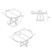 misure Tavolo allungabile con base in metallo colore nero, piano rotondo in nobilitato finitura rovere rustico con 1 allunga da 50 cm