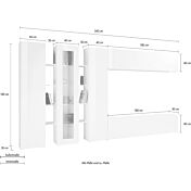 Parete attrezzata con 1 vetrina, 2 colonne e 2 pensili orizzontali, finitura Antracite lucido 
