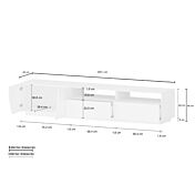 Nuovo Porta TV geometrico larghezza 200 cm, Bianco Lucido