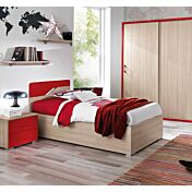 Letto singolo Federica con contenitore, finitura Olmo e Rosso