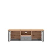 Mobile tv contemporaneo, due ante, un cassetto, finitura Rovere e Grafite