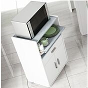 Mobile per cucina con piano ad estrazione, finitura Bianco e Cemento