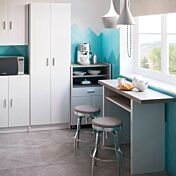 Mobile per cucina con piano ad estrazione, finitura Bianco e Cemento