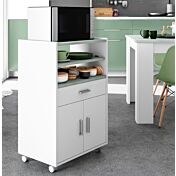 Mobile per cucina con piano ad estrazione, finitura Bianco e Cemento