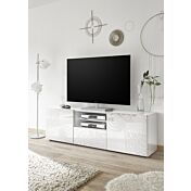 Mobili tv, porta tv a 2 ante, 1 cassetto bianco laccato lucido serigrafato