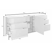 Madia moderna, 6 cassetti 1 anta in finitura bianco lucido