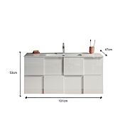Mobile da bagno L.101, bianco lucido sospeso a 2 cassetti