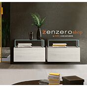 Comodino sospeso Palawan con teca in vetro in finitura Grigio seta e Bianco altea