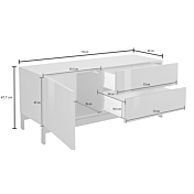 Porta TV di design, 2 cassetti 1 anta in finitura bianco lucido