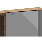 Mobile tv 2 ante e ripiano vetro, finitura Grigio grafite e Rovere