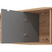 Mobile tv 2 ante e ripiano vetro, finitura Grigio grafite e Rovere