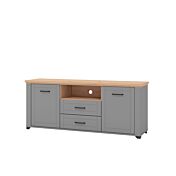 Mobile tv contemporaneo con cassetti, finitura Rovere e Grafite