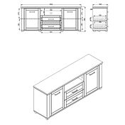 Mobile tv contemporaneo con cassetti, finitura Rovere e Grafite