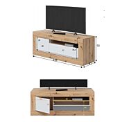 Mobile tv rovere nodi e bianco opaco con anta e ribalta