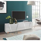 Mobili tv bianco 4 ante con disegni geometrici in finitura Bianco lucido