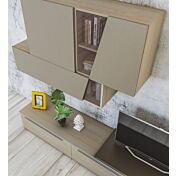 Parete attrezzata moderna, Olmo perla, Visone, Bianco seta e Fango, Made in Italy