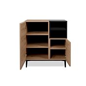 Credenza Madia moderna Glesborg con 2 ante e un vano a giorno in finitura Rovere e Nero carbone