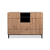 Sala moderna Glesborg con 2 madie in finitura Rovere e Nero carbone