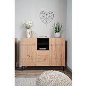 Madia moderna Glesborg con 3 ante e un vano a giorno in finitura Rovere e Nero carbone