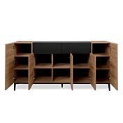 Conveniente Madia moderna Glesborg con 5 ante e 2 cassetti in finitura Rovere e Nero carbone