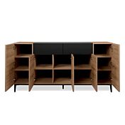 Soggiorno moderno Glesborg con 2 madie in finitura Rovere e Nero carbone