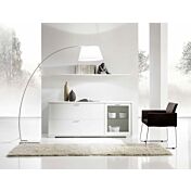 Credenza contenitore con anta in vetro, anta ribalta e cassettone inferiore