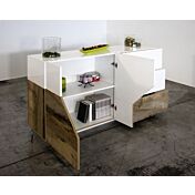 Economica Madia geometrica moderna 2 ante e 3 cassetti, Bianco lucido e Pero