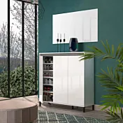 Madia moderna a 3 ante, Bianca lucida con dettaglio Ardesia, Made in Italy