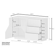 Economica Madia geometrica moderna 2 ante e 3 cassetti, Bianco lucido e Pero
