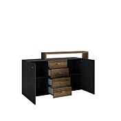 Credenza multiuso 2 ante e 4 cassetti, noce e antracite spatolato