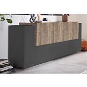 Spaziosa Credenza finitura Antracite e Oak, 6 ante e 1 ribalta