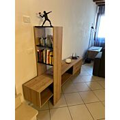 Nuova Parete attrezzata porta tv con mobile tv e libreria Cross finitura Rovere e Nero