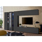 Parete attrezzata con 1 vetrina, 2 colonne e 2 pensili orizzontali, finitura Antracite lucido 