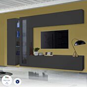 Elegante Parete attrezzata di design con vetrina L.280 cm, finitura Antracite lucido