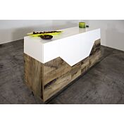 Madia salvaspazio 4 ante L.158 cm, finitura Bianco lucido e Pero