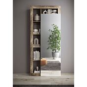 Conveniente composizione formata da guardaroba, panca, specchio, appendiabiti e madia 2 ante, Bianco lucido e Pero