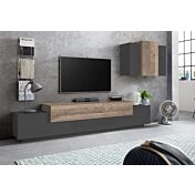 Economico Porta Tv L.240 cm con pensile sospeso in finitura Ardesia e Oak