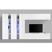 Parete attrezzata L.340 cm, finitura Bianco lucido, Made in Italy