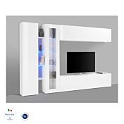 Parete attrezzata di design con vetrina L.280 cm, finitura Bianco lucido