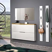 Scarpiera 2 ribalte, Bianco lucido e Rovere chiaro Made in Italy Zenzero Shop