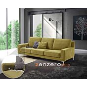 Divano Tor a 3 posti con presa USB integrata, tessuto verde salvia