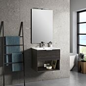 Mobile da bagno sospeso con lavabo in ceramica, colore Testa di Moro