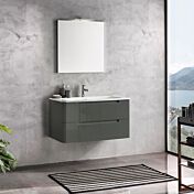 Mobile bagno moderno, 2 cassetti con maniglia a gola, finitura Grigio Lucido