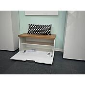 Cassapanca scarpiera finitura Bianco laccato lucido e Castagno, Made in Italy