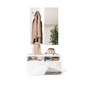 Innovativo Mobile da ingresso geometrico finitura Bianco lucido con dettagli a specchio