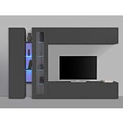 Elegante Parete attrezzata di design con vetrina L.280 cm, finitura Antracite lucido