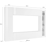 Soggiorno Zenzero, parete attrezzata con 1 vetrina, 2 pensili orizzontali e 1 colonna, finitura bianco lucido